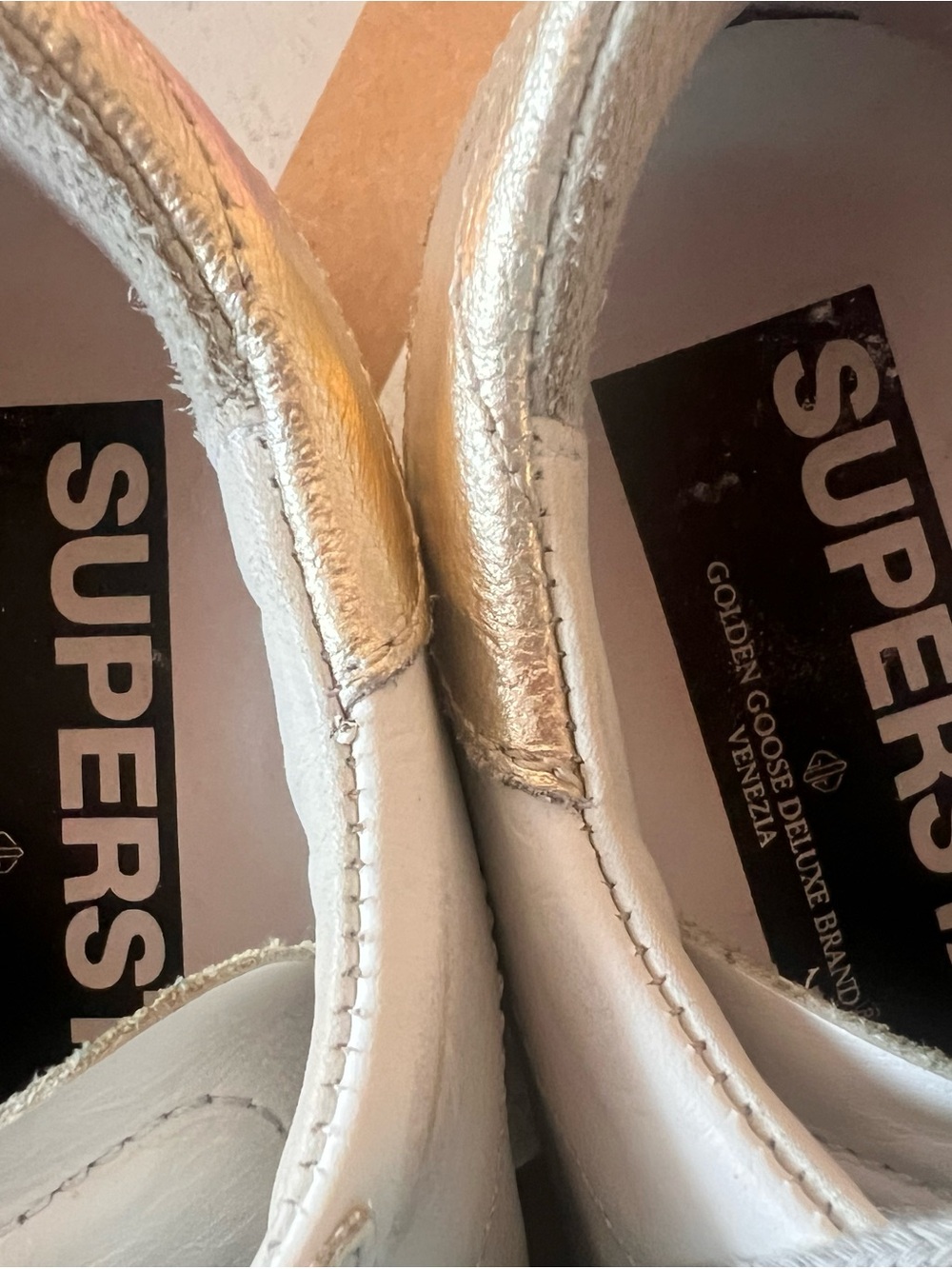 Golden Goose White Leather Sneakers with Gold Glitter Star. Superstar - Picture 7 of 7